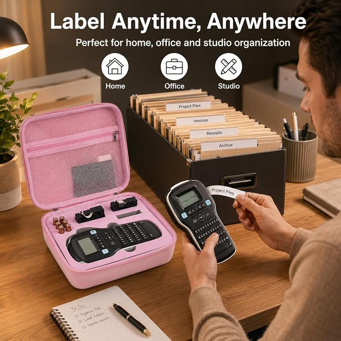 Case Compatible with DYMO Label Maker LabelManager 160/280 Portable Label Maker, Label Printer Storage Organizer for AC Adapter, Tape Cartirdges and More Accessories(Box Only) (Pink)