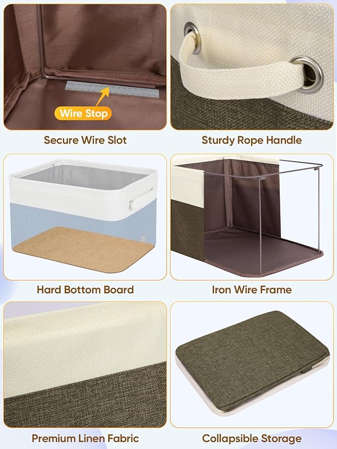 BALEINE 1 Pack Fabric Closet Storage Bins for Shelves, Linen Closet Organizers and Storage, Decorative Baskets for Organizing, Shelf, Clothes, Home, Office (Brown, 15''x11''x9.5'')