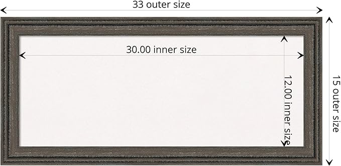 Amanti Art White Cork Board for Wall, 15x33 Vision Board with Brown Wood Frame, Medium Corkboard Office Decor for Home Organization, Rustic Farmhouse Corkboard Pinboard to display items for home