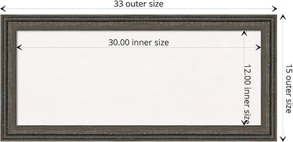 Amanti Art White Cork Board for Wall, 15x33 Vision Board with Brown Wood Frame, Medium Corkboard Office Decor for Home Organization, Rustic Farmhouse Corkboard Pinboard to display items for home