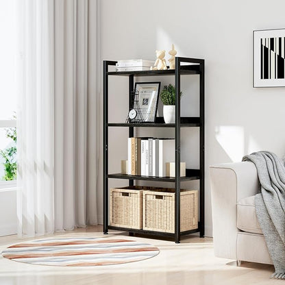 NUMENN Bookshelf, 4 Tier Bookshelves, Home Office Bookcase Shelf Storage Organizer, Free Standing Storage Shelving Unit for Bedroom, Living Room and Home Office, Black