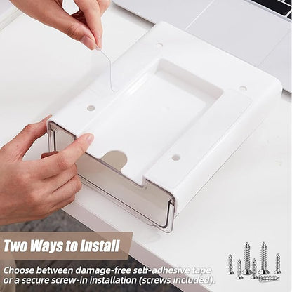 2 Pack Under Desk Storage Drawers Slide Out-Drill-On or Self-Adhesive,Large&Medium Drawer Under Desk Organizer Under Table Drawer for Home Office School Organization and Storage