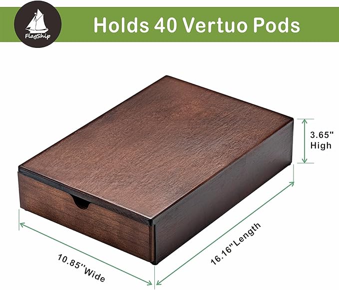 FlagShip Vertuo Pod holder for Nespresso Pod Drawer Coffee Pod Organizer Modern Style & Coffee Machine Stand Wood Frame(40 Pods Capacity)