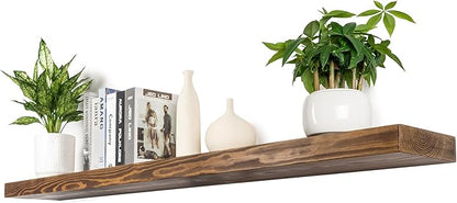 Rusitc Floating Shelves 48 inch Long 8 "deep Set of 1, Heavy Duty Wood Wall Mounted Shelves for Bathroom Living Room Kitchen,Book Shelves with Thickened Hidden Bracket-Walnut