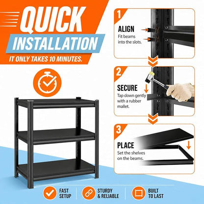 Printer Stand with Storage, 3-Tier Industrial Heavy Duty All-Metal Office Organizer Shelf, Space-Saving Storage Rack for Printer, Scanner, Copier, Paper and Office Supplies, Black,31.5"H×27.6"W×13.8"D