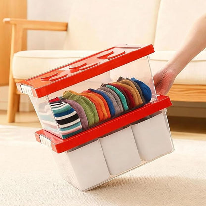loobuu Plastic Storage Bins with Lids, Art Craft Supply Organizer Box with Brush Pot, Multipurpose Stackable Storage Containers for Organizing Tool, Craft, Crayon,Sewing (Red)