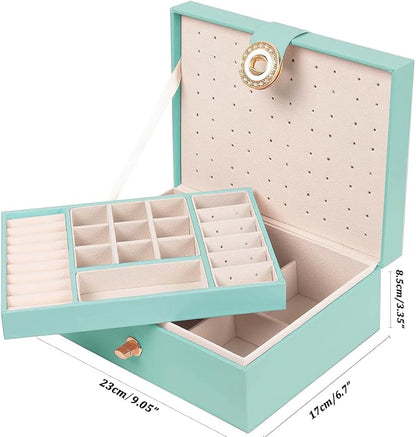 QBestry Girls Jewelry Box for Earrings Jewelry Organizer Box Teen Girls Earrings Organizer Jewelry Box Earring Holder Organizer Stud Earring Box for Girls Womens Jewelry Case Organizer Teal