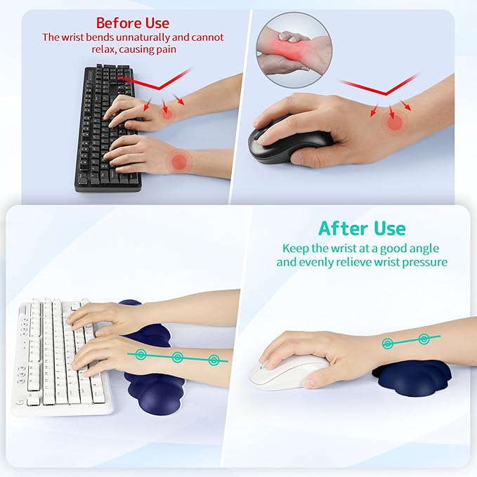 Sushret Cloud Wrist Rest Keyboard, Cloud Keyboard Wrist Pad Set with PU Leather Memory Foam, Cute Arm Rest for Palm Support, PC/Gaming Desk Accessories/Office Setup/Computer Hand Cushion - Dark Blue