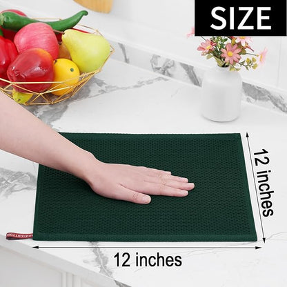 Homaxy 100% Cotton Waffle Weave Kitchen Dish Cloths, Ultra Soft Absorbent Quick Drying Dish Towels, 12 x 12 Inches, 18-Pack, Blackish Green