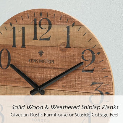 NIKKY HOME Rustic Farmhouse Wood Wall Clock - 12 Inch Battery Operated Silent Non Ticking Distressed Wooden Shiplap Clock for Kitchen, Living Room, Bedroom, Bathroom