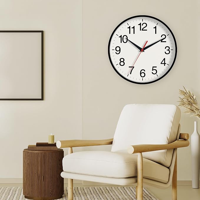 DAXSMY 16 Inch Wall Clock, Large Wall Clocks Battery Operated, Big Silent Non-Ticking Analog Clock Decorative for Living Room, Office, Kitchen, Outdoor,Classroom, Bedroom, Bathroom, School(Black)