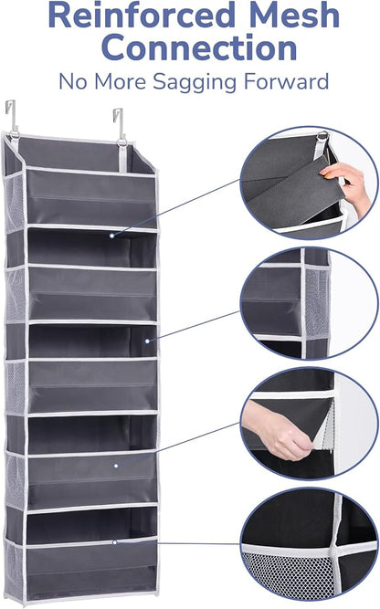 ULG 1 Pack Over Door Organizer with 5 Large and 10 Mesh Side Pockets, 44 lbs Weight Capacity Hanging Storage with Clear Window Kids Toys, Shoes, Diapers, Dark Grey, 5 Layers