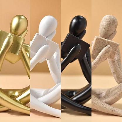 LINZHEN Style-A White, Creative Abstract Thinker Bookend for Home Aesthetic, Study, and Wine Cabinet – Stylish Shelf Decor Accent and Thoughtful Gift for Living Room, Bar, or Coffee Shop