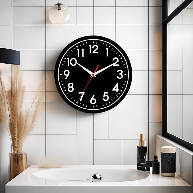 DAXSMY Wall Clock Black Battery Operated 10 Inch Simpel Silent Non Ticking Analog Decorative for Kitchen Bathroom Bedroom Office Living Room School Classroom(Black)