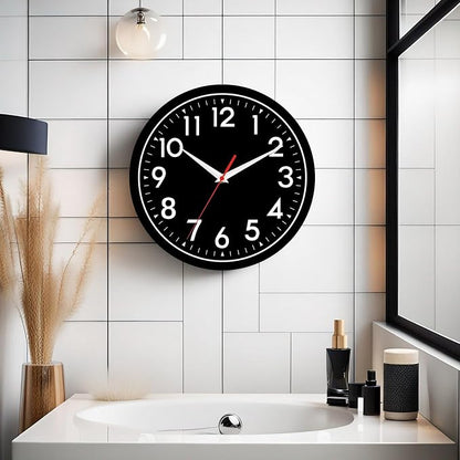 DAXSMY Wall Clock Black Battery Operated 10 Inch Simpel Silent Non Ticking Analog Decorative for Kitchen Bathroom Bedroom Office Living Room School Classroom(Black)