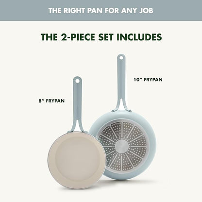 GreenPan Nova 2-Piece Nonstick Frying Pan Set, 8” & 10” Skillets, PFAS-Free Ceramic Cookware, Durable Fast Heating, Induction Ready, Omelet & Eggs, Oven Safe to 600F, Dishwasher Safe, Coastline Blue
