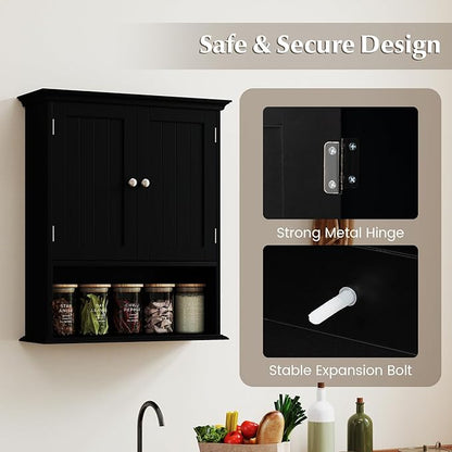 Giantex Bathroom Cabinet Wall Mount, Medicine Cabinet with Adjustable Shelf, Open Shelf, Over The Toilet Space Saver Storage Organizer for Laundry Room, Kitchen, Cupboard (Black)