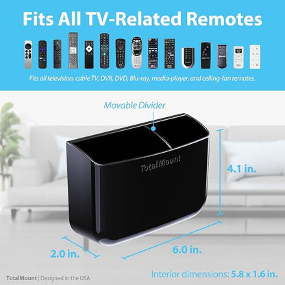 TotalMount Hole-Free Remote Holder – Eliminates Need to Drill Holes in Your Wall (Premium Black Holder for 2 or 3 Remotes)