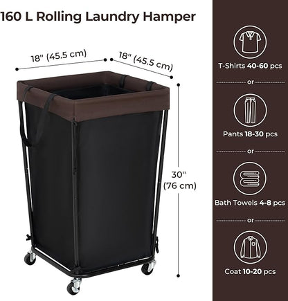 GRANNY SAYS 160L Rolling Laundry Basket, Laundry Hamper with Wheels, Large Laundry Cart with Removable Bag, Clothes Organization and Storage for Laundry Room, Bathroom, Bedroom, Black