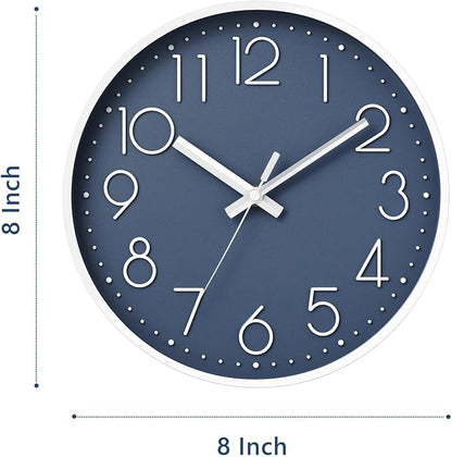 DAXSMY Wall Clock - 8 Inch Silent Non-Ticking Modern 3D Wall Clocks Battery Operated - Decorative Clock for Kitchen, Home Office, Bathroom, Bedroom(Azure Blue)