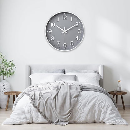 HZDHCLH Wall Clocks Battery Operated,Wall Clock Gray,14 inch Wall Clock Silent Non Ticking Modern 3D Numbers for Kitchen Bedroom Living Room Office Classroom Decor