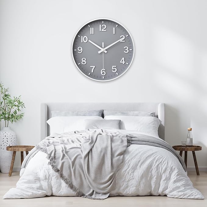 HZDHCLH Wall Clocks Battery Operated,Wall Clock Gray,10 inch Wall Clock Silent Non Ticking Modern 3D Numbers for Kitchen Bedroom Living Room Office Classroom Decor