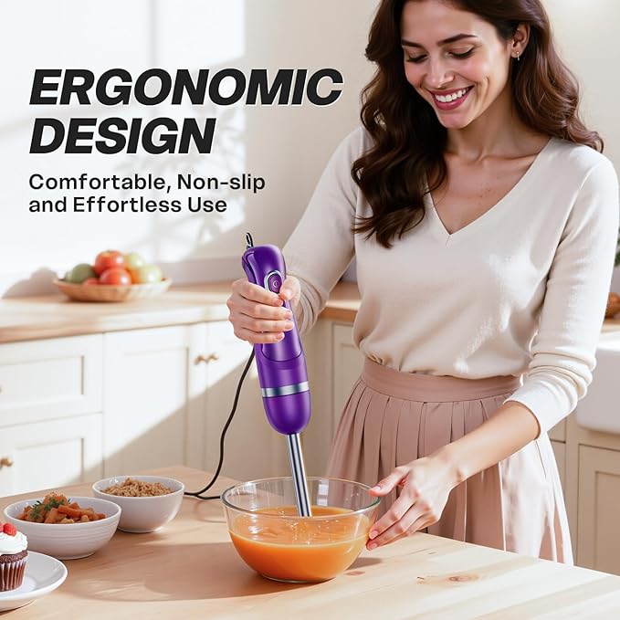 Turelar Immersion Blender Handheld, Corded Electric Blenders Portable Stick Mixer with 2 Mixing Speed and Stainless Steel Blades Emulsifier for Effortless Blending Soup, Smoothies, Puree or Baby Food