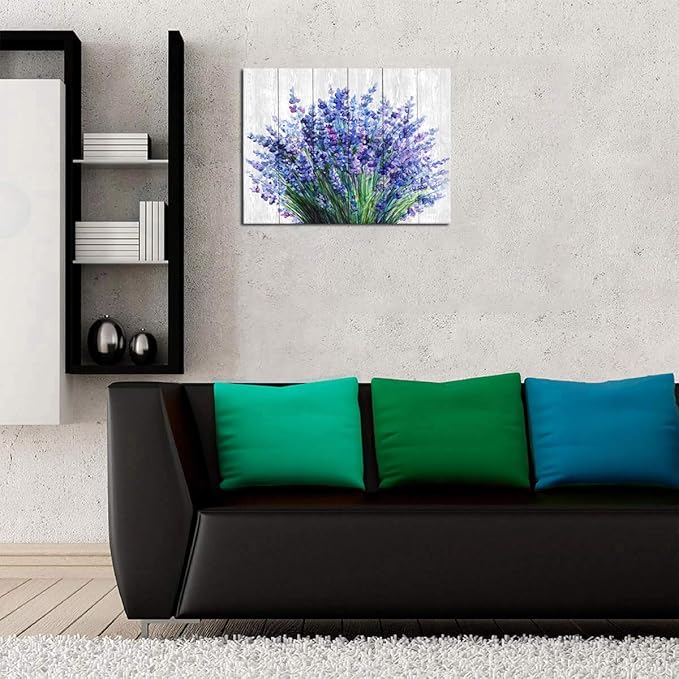 arteWOODS Lavender Wall Art Bathroom Decor Blue Flowers Canvas Picture Watercolor Painting Canvas Prints Bedroom Wall Decor Modern Blossom Canvas Art for Office Kitchen Home Decoration 16x24IN