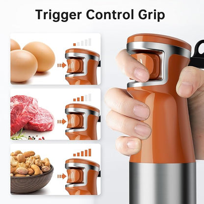 Turelar Immersion Blender Handheld Corded Hand Blenders Set 1100W, Trigger Variable Speed 5 in 1 Stick Emulsifier with Chopper, Whisk and Frother for Soup, Baby Food and Smoothies, Orange