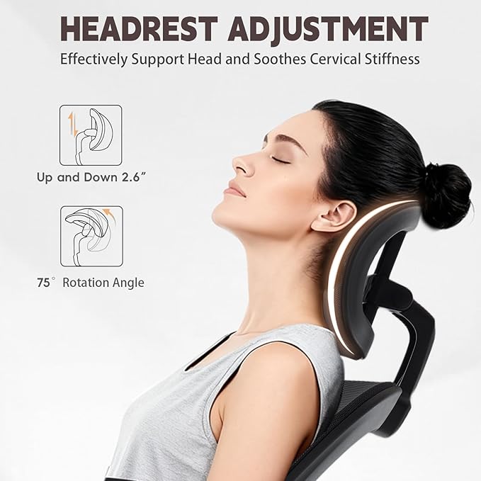 Ergonomic Office Chair with 3D Adjustable Lumbar Support, Mesh High Back, 75° Rotating Headrest, Rocking Function, 300lbs Capacity, Black/White (Black)