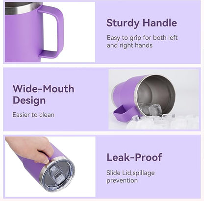 20oz Tumbler with Lid, Stainless Steel Tumbler with Handle, Metal Insulated Travel Coffee Mug with Handle, Double Wall Vacuum Spill Proof Tumbler Cup, Purple 1 Pack