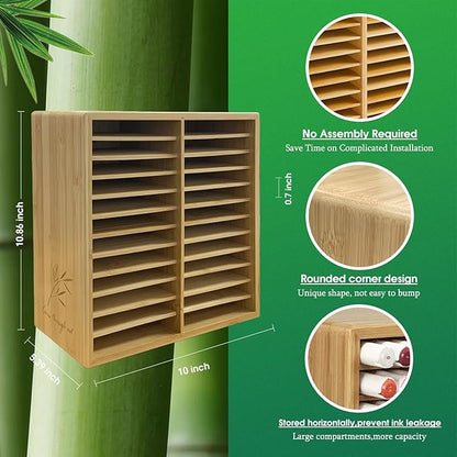 Marker Organizer for 168 Markers,Bamboo Wooden Desk Storage Organizer Rack,Markers Pens Pencils Art Brushes Storage Holder for Home Classroom Office Decor