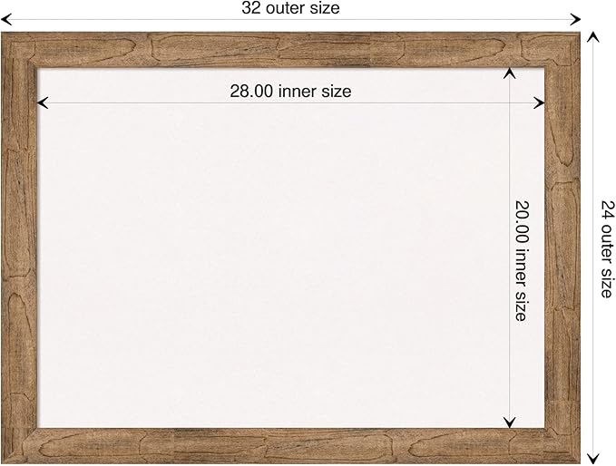 Amanti Art White Cork Board for Wall, 24x32 Vision Board with Brown Wood Frame, Medium Corkboard Office Decor for Home Organization, Rustic Farmhouse Corkboard Pinboard to display items for home
