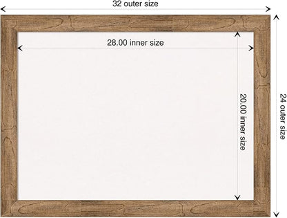 Amanti Art White Cork Board for Wall, 24x32 Vision Board with Brown Wood Frame, Medium Corkboard Office Decor for Home Organization, Rustic Farmhouse Corkboard Pinboard to display items for home