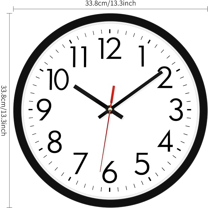 Lumuasky 14 Inch Modern Wall Clock Battery Operated Silent Non-Ticking Large Analog Classic Round Clock for Office, Home, Kitchen, Bedroom, School, Living Room (Black)