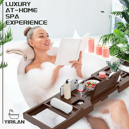 Bathtub Trays for Tub,Bath Tray, Foldable Bathtub Caddy,Brown