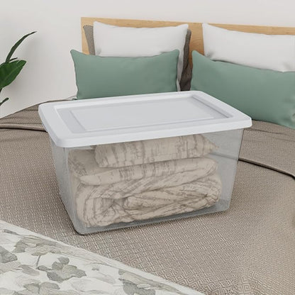 Sterilite 6-Pack Clear Storage Box, Stackable Container Bins with Lids, 58 Qt, White – Plastic Containers for Home, Closet, Bathroom, and Office Organization