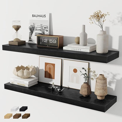 Fun Memories 36 Inch Floating Shelves, Wall Shelves Set of 2 for Bathroom/Living Room/Bedroom/Kitchen, Black Floating Shelf for Wall Decor with Invisible Brackets