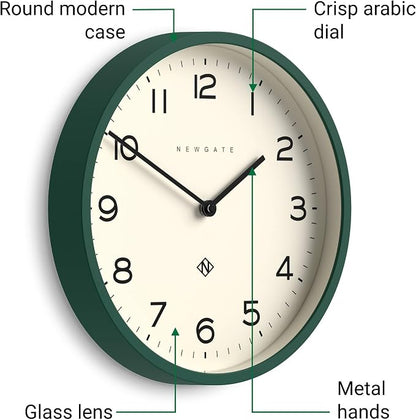 NEWGATE® Number Four Echo wall Clock | Modern Round Clock | 30cm | Eden Green | Easy to Read Numbers | Ideal for Kitchen, Living Room or Office