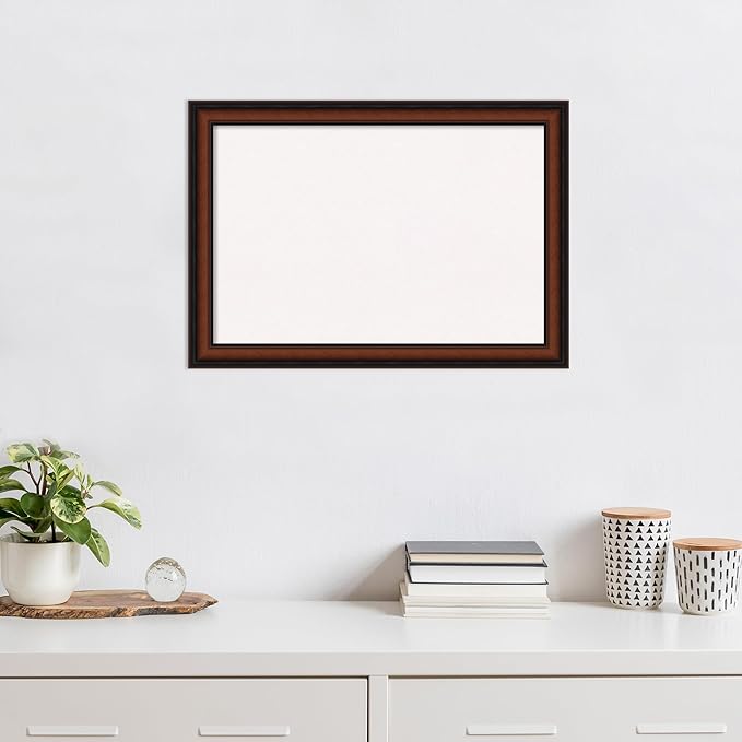 Amanti Art White Cork Board for Wall, 19x27 Vision Board with Brown Wood Frame, Medium Corkboard Office Decor for Home Organization, Traditional Corkboard Pinboard to display items for home