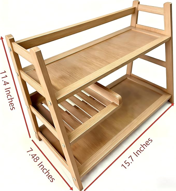 3 Tier Bamboo Matcha Station, coffee station organizer Shelf for Kitchen Countertop, Tea Bar - Matcha Powder, Tools & Cup Organizer for Matcha Lovers, Home Baristas.