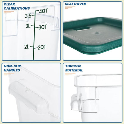4 Pack Food Storage Containers with Lids, 4 Quart Square Commercial Food Containers, NSF, Polycarbonate, Clear