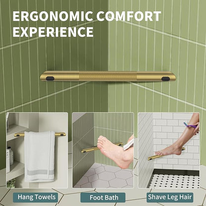 BWE Brushed Gold Shower Foot Rest Bar, Stainless Steel Bar Corner Shower Foot Rest for Shaving Legs, Non-Slip Knurled Shower Step, Wall Mounted Bathroom Shower Shaving Foot Rest
