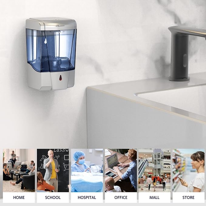 Soap Dispenser Wall Mount, Automatic Hand Sanitizer Dispenser 600ml Gel n Liquid Touchless Commercial Wall Soap Dispenser for Bathroom,Silver-600ml