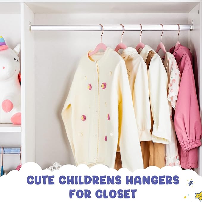 HOUSE DAY Velvet Kids Hangers 60 Pack, Premium Childrens Hangers for Closet, Ultra Thin Cute Clothes Hanger, Non Slip Small Felt Hanger 14 Inch for Kids Clothes, Blush Pink