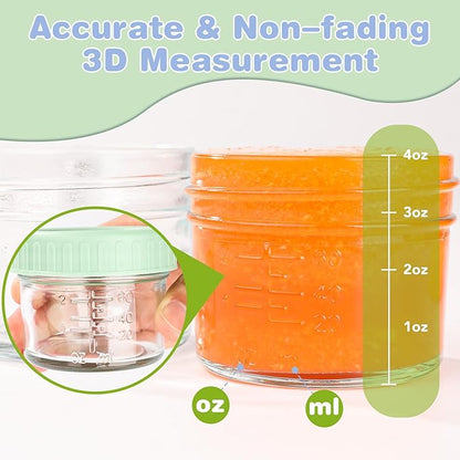 RowinsyDD 32-Pack Leakproof 4oz Glass Baby Food Jars With Lids - BPA Free, Freezer & Microwave Safe