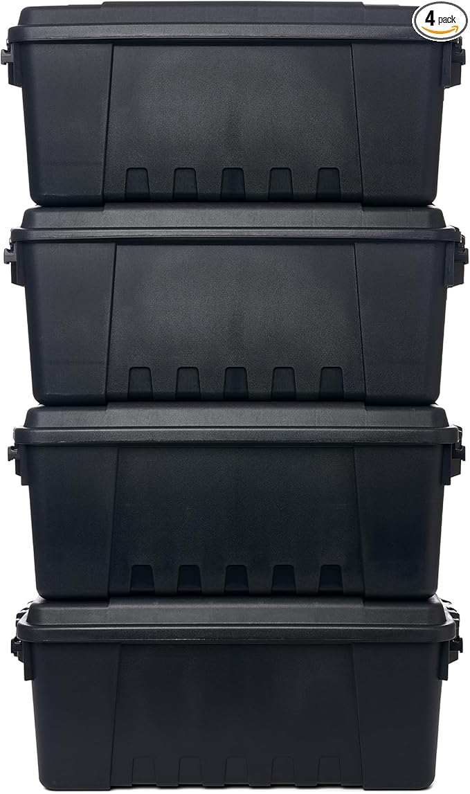 Plano 4 Pack Medium Sportsman's Trunk for Outdoor or Indoor Gear and Tools for Hunting, Camping and Fishing Equipment, Rugged Organization, Black
