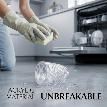 4 PCS Clear Acrylic Drinking Cups Reusable, Plastic Drinking Glasses, Acrylic Glasses Drinkware Stackable, Unbreakable Water Tumblers, Premium Textured, BPA Free, Dishwasher Safe, 330 ml/11.2 oz