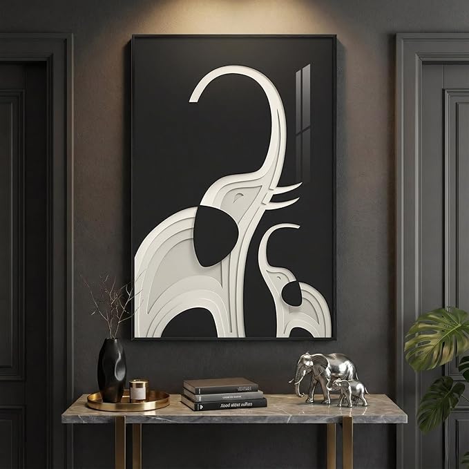 Framed Black and White Wall Art, Large Modern Animal Elephant Prints Paintings Artwork for Walls, Contemporary Minimalist Pictures for Living Room Dining Bedroom Office Hallway Home Decor 24x36 In