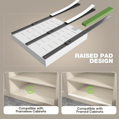 Seinloes 6 Pack Pull Out Cabinet Organizer 21" Deep,Full Extension 3 Slide Rails Slide Out Drawers With Raising Pad for Framed Cabinets,Expandable Width (12.3"-20.5"),No Drill Roll Out Shelves,White